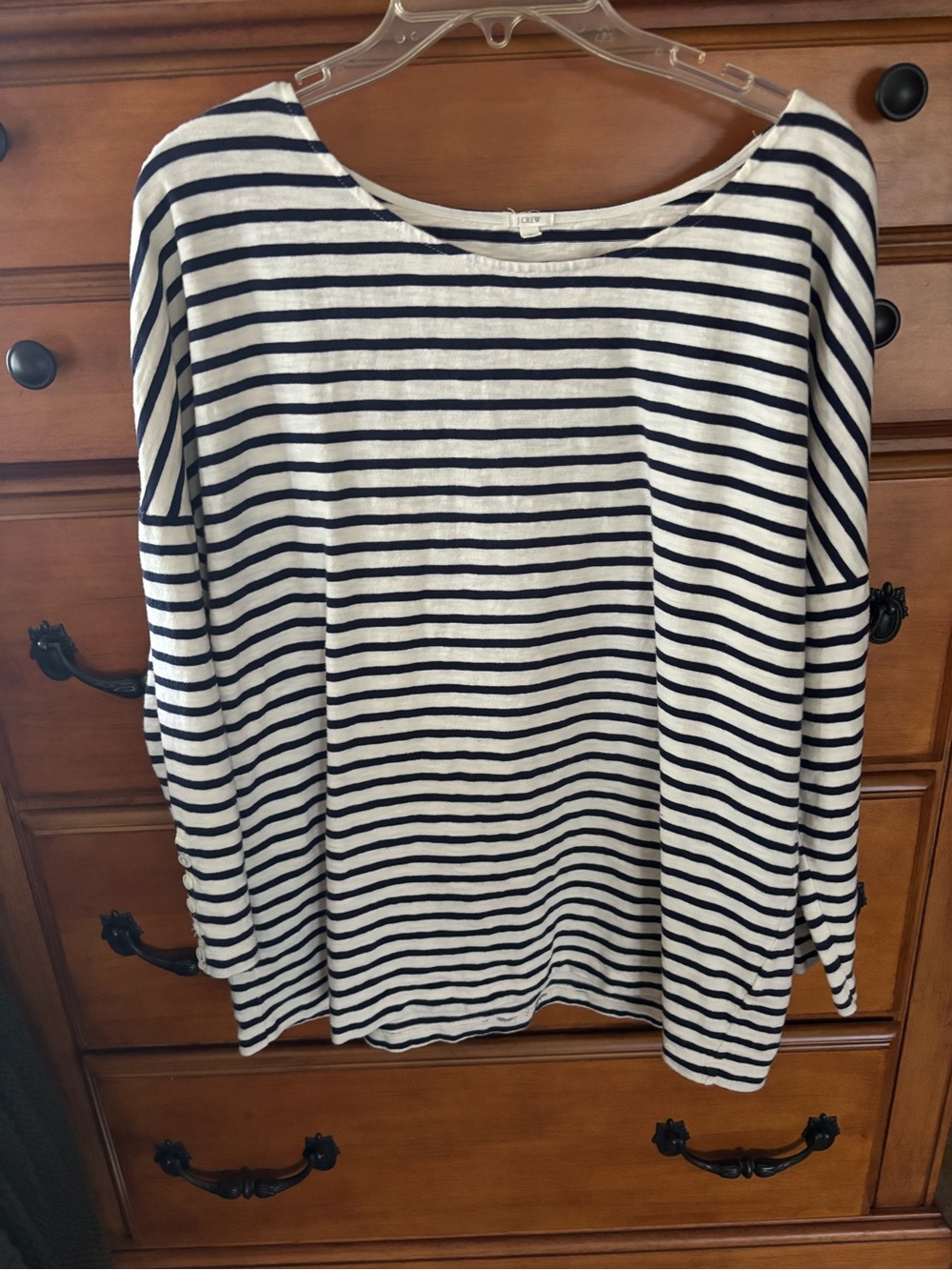 Striped Boatneck Long-Sleeve Top in Navy and White